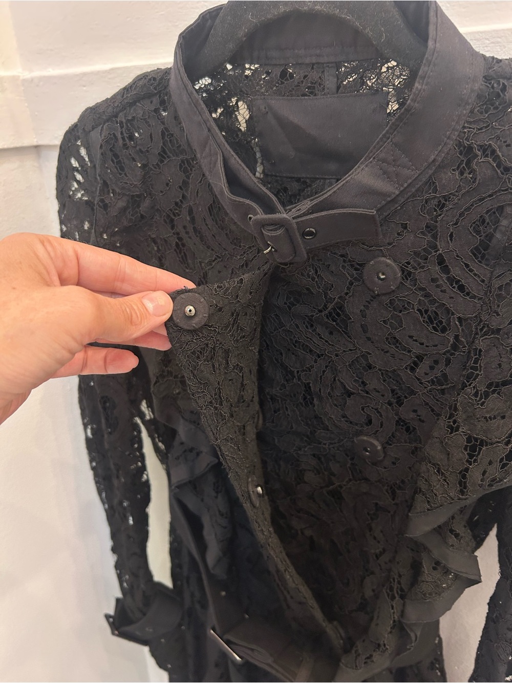 Victorian-style Gothic Lace Long-Sleeve Belted Double-breasted Jacket - Picture 7 of 10